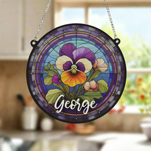 Pansy Personalised Stained Glass Effect Suncatcher